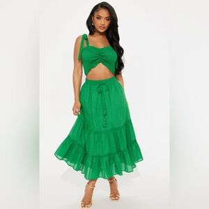Green Two-Piece Ruffle Skirt Set XL - fashion nova